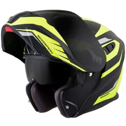 Scorpion EXO-GT920 Shuttle Modular Helmet - Neon -Cycling Apparel Store EXO GT920 Shuttle Black Neon front angle open 94502.1509991466