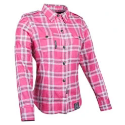 Speed And Strength Smokin Aces™ Women's Reinforced Moto Shirt -Cycling Apparel Store speedandstrength wsmokinaces flannel motorcycle shirt pnk frnt3qt 2 68684.1434736838